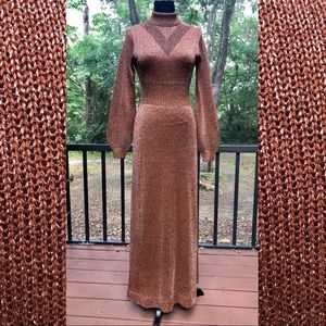 70s Wenjilli Metallic Brown Disco Maxi Dress